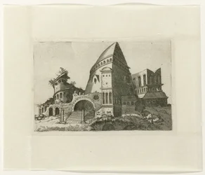 Ruins with Pyramid-shaped Tower
