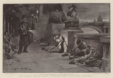The Houseless Poor of London, a Midnight Scene on the Thames Embankment