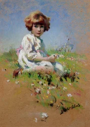 Marjorie - a Girl Picking Daisies
