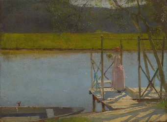 Woman beside a boat