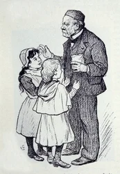 Portrait of Louis Pasteur Giving Sweets to Children. Sketch by Lucien Laurent-Gsell