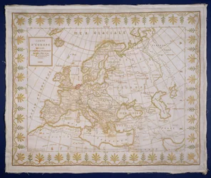 Sampler showing a map of Europe sewn by Fanny Le Gay, presented to M. le Comte Fourgroy