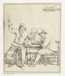 Three Men at a Table Smoking and Drinking