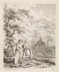 Old Man, Woman, and Child on a Forest Path (Landscapes with Figures)