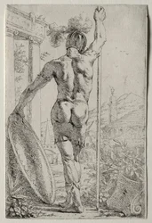 A Soldier Standing, Seen from Behind