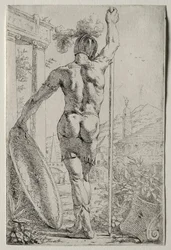 A Soldier Standing, Seen from Behind
