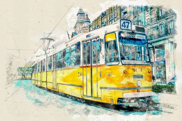 Urban Tram Watercolor