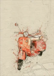Vintage Red Vespa Art