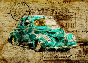 Vintage Teal Car Postcard