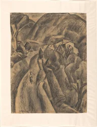 Woman with a Jug on Her Head on a Mountain Road
