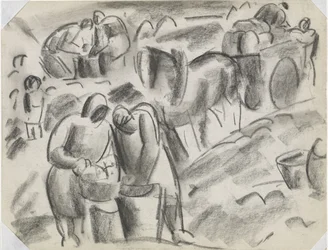 Potato Diggers in the Field with Horse and Wagon