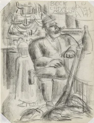 Hunter Sitting at Café Table, in Black Chalk