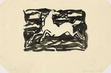 Jumping Horse with Head Turned Back in a Frame with Waves in the Background