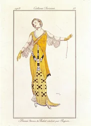 Dioné, Drawing by Bakst Made by Jeanne Paquin. Costumes Parisiens No.73