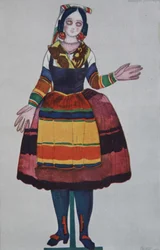 Italian puppet. Costume design for the ballet The Magic Toy Shop by G. Rossini, 1919
