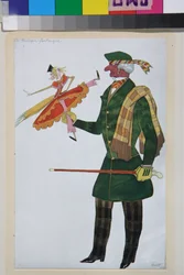 The Englishman, Costume Design for the Ballet "The Magic Toy Shop" by Gioachino Rossini (Colour Lithograph by Leon Bakst)