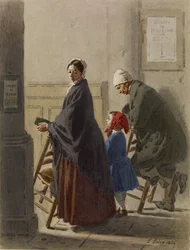 Man, Woman and Girl at Prayer in Church
