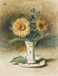 Alas! I am not Van Dyck: two sunflowers in a vase