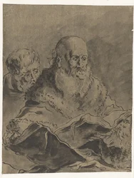 Bearded Man in Fur Coat with Two Open Books