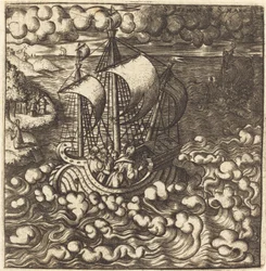 Christ Praying while His Disciples are in a Boat on a Windy Sea