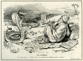 Lloyd George charming the Serpent of Unemployment, 1921