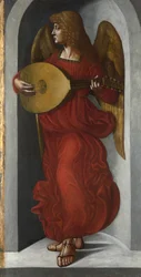 An Angel in Red Playing a Lute (Painting from the Circle of Leonardo da Vinci, c. 1490-1499)