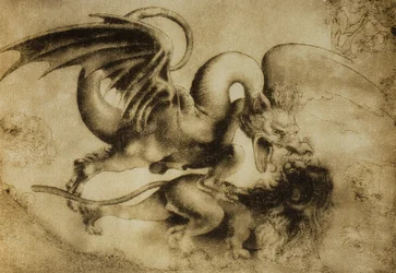 Dragon Killing a Lion, Drawing by Leonardo da Vinci
