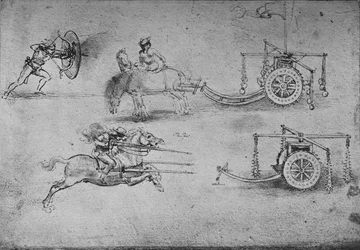 Drawings of Chariots Armed with Flails, of an Archer with a Shield, c1480, 1945