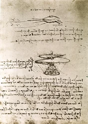 Extract from a Da Vinci Manuscript describing the principle and the construction of the Aerial Screw (Helicopter)