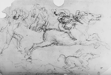 Galloping Horseman and Other Figures, c1480