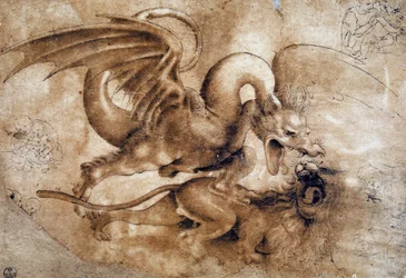 Fight between a lion and a dragon