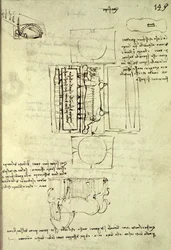Sketch of the Casting Pit for the Sforza Horse seen from above and the side, fol. 149r from the Codex Madrid I, c.1493