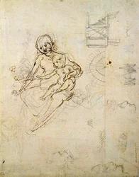 Studies for a Virgin and Child and of Heads in Profile and Machines