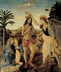 The Baptism of Christ by Andrea del Verrocchio and Leonardo da Vinci