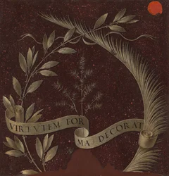 Wreath of Laurel, Palm, and Juniper with a Scroll inscribed Virtutem Forma Decorat [reverse], c. 147
