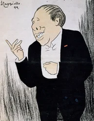 Actor Alexandre Coquelin, known as Coquelin Cadet in caricature from 1899 by Leonetto Cappiello