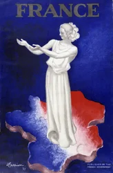 Woman representing France - Poster in blue-white-red colours