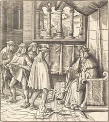 A King on a Throne, Before Him Four Men