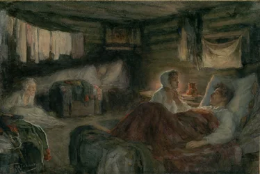 Natasha and the Wounded Prince Andrei in Mytishchi (Illustration for the novel War and Peace)