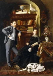 A Couple in an Interior with a Dog