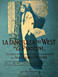 Title page by Leopoldo Metlicovitz of a piano reduction by Alessandro Peroni for the opera La fanciulla del West (The Girl of the Golden West), by Giacomo Puccini