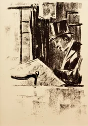 Newspaper Reader with Top Hat