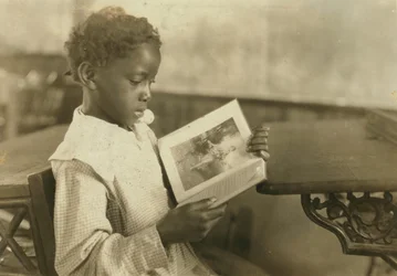 Young Girl Reading Book in Classroom, Pleasant Green School, Marlinton, Pocahontas County, West Virginia, USA, c.1921