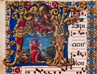 Piccolomini Library: choir book, cod. 1.A, ff.4v with “Vision of Isaiah” (detail)