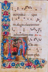 Piccolomini Library: choir book, cod. 22.7, ff. 22v with “Christ before Pilate”