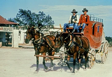 A restored stagecoach at Alamo Village, Bracketville, Texas