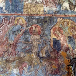 Baptism of Jesus, fresco in church in Alikampos, Crete, Greece