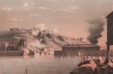 Battle of fortress and forts of Porta Pia against Lazzaretto, siege of Ancona