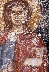 Christ, Fresco in Byzantine Church of Sotiras Christos, Vlithias, Crete, Greece