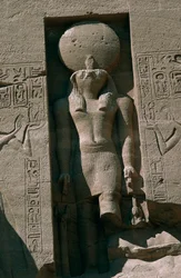 Great Temple of Ramses II, facade, niche with statue of sun god Ra